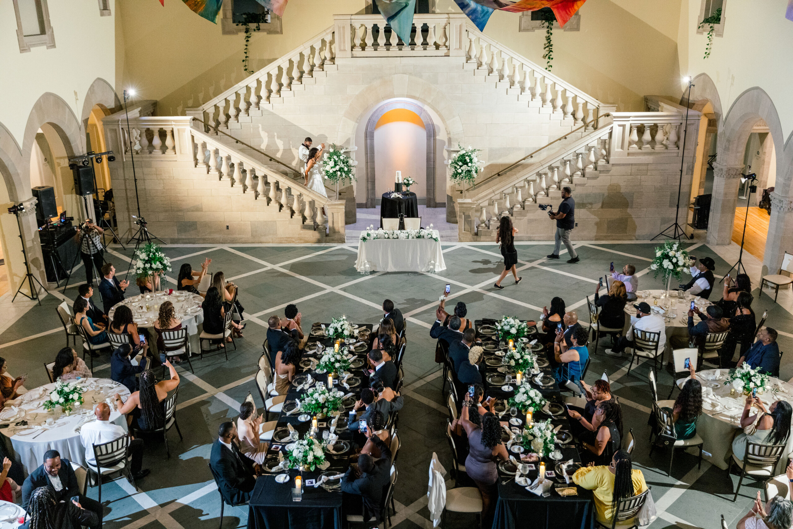 Wide shot of wedding reception at Chrysler Museum